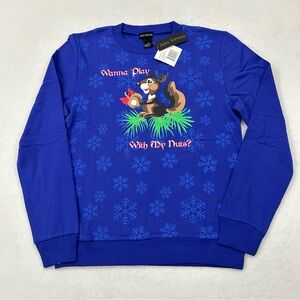 Alex Stevens Squirrel Wanna Play With My Nuts Blue Ugly Christmas Sweater Size M